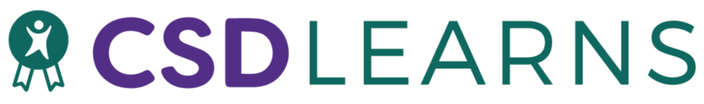 The logo for "CSD Learns" in green and purple shows an open book icon in green next to the text "CSD Learns" in bold letters with "CSD" in purple and "Learns" in green.