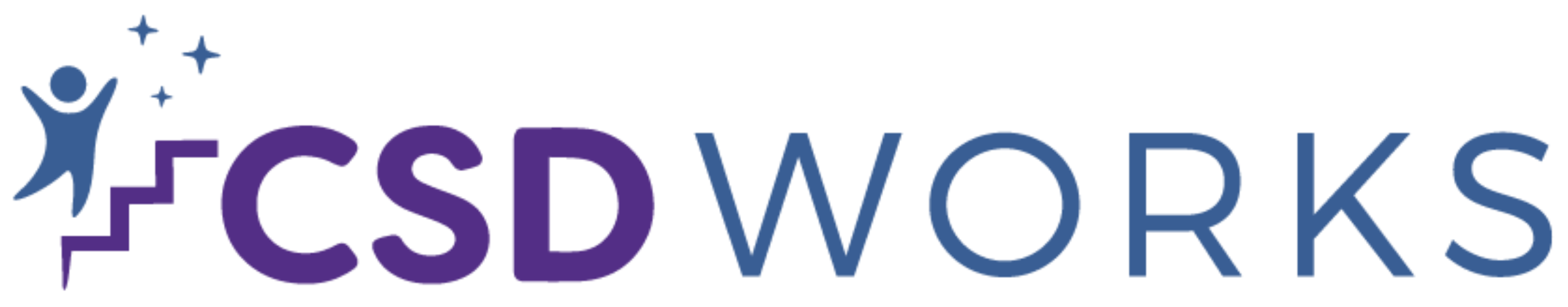 The logo for "CSD Works" in blue and purple features a person climbing stairs with stars above, next to the text "CSD Works" in bold letters with "CSD" in purple and "Works" in blue.