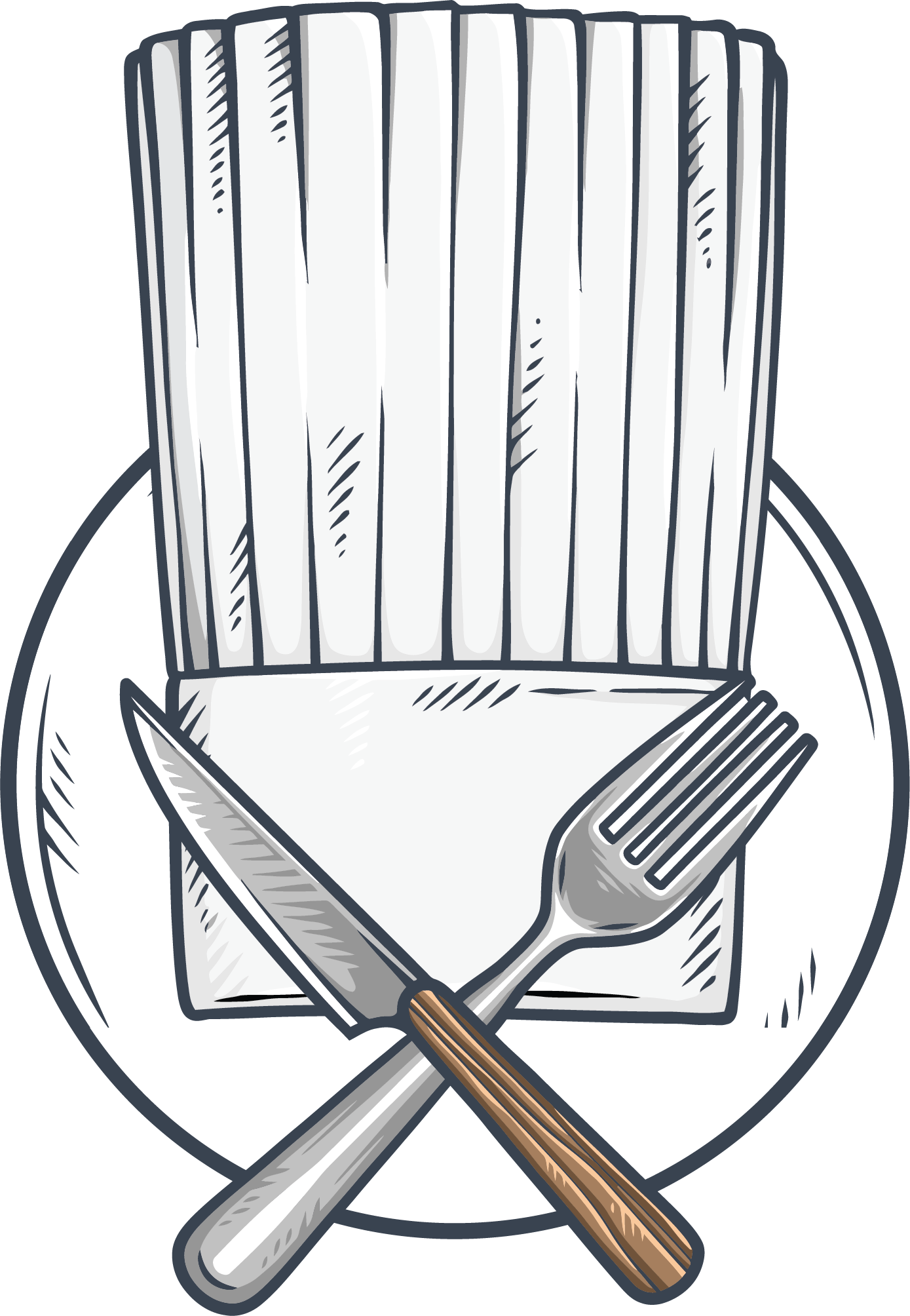 The logo features a chef's hat with a crossed fork and knife below it, all in grayscale.